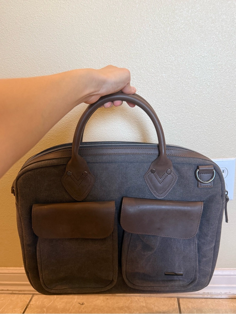 Men's Brown Canvas and Leather Briefcase - Classic Office Carry